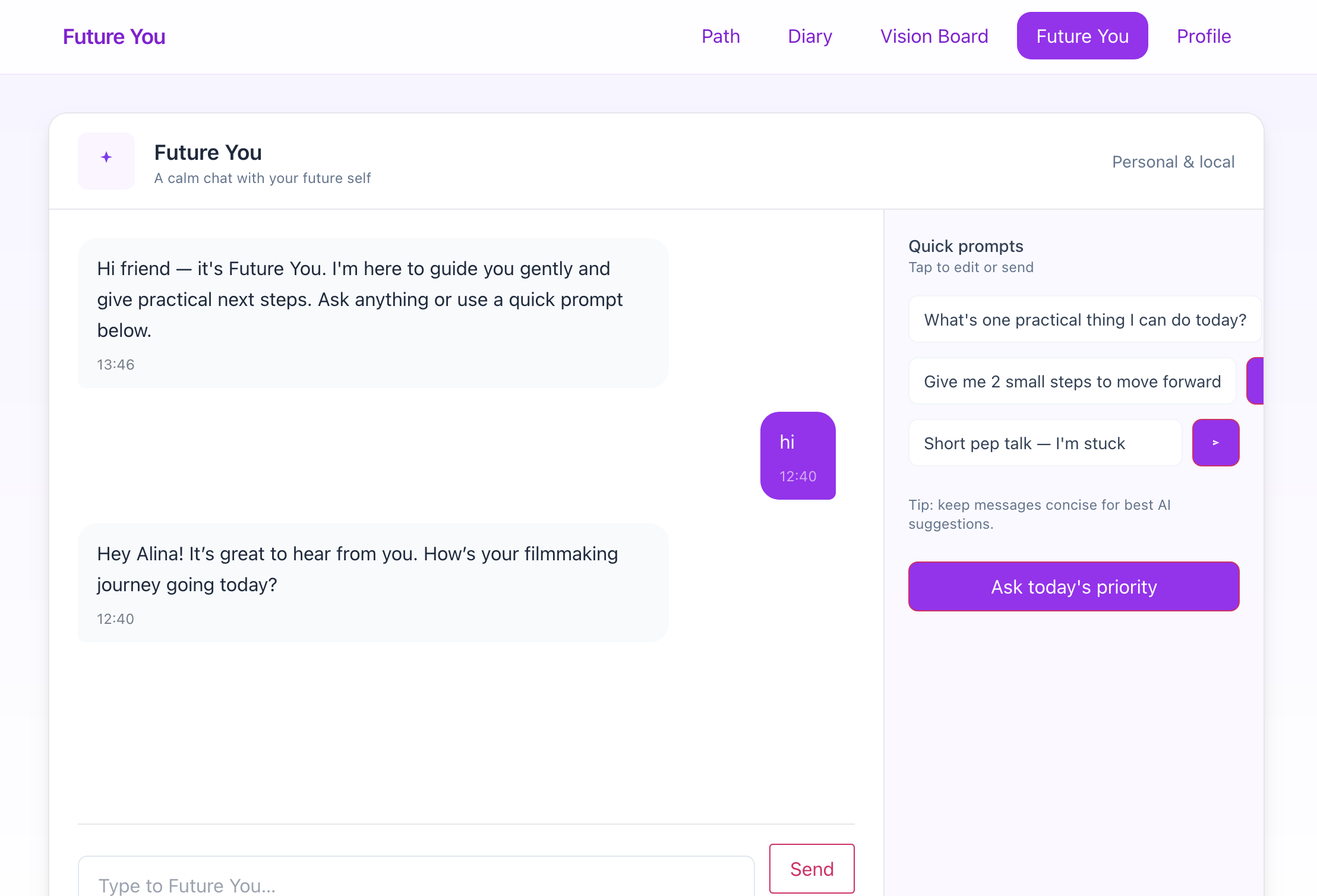 FutureSelf conversation interface